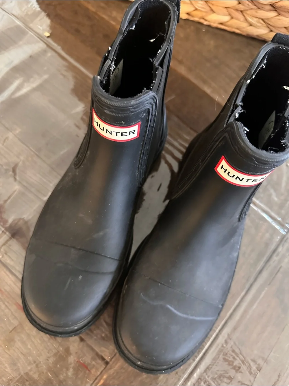 Hunter Black Chelsea Short Rain Boot with Logo Trim
